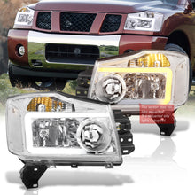 Load image into Gallery viewer, Nissan Titan 2004-2015 / Armada 2004-2007 LED DRL Bar Factory Style Headlights Chrome Housing Clear Len Clear Reflector Sequential
