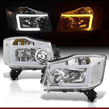 Load image into Gallery viewer, Nissan Titan 2004-2015 / Armada 2004-2007 LED DRL Bar Factory Style Headlights Chrome Housing Clear Len Clear Reflector Sequential
