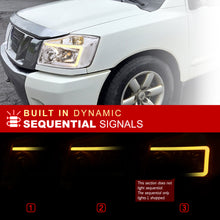 Load image into Gallery viewer, Nissan Titan 2004-2015 / Armada 2004-2007 LED DRL Bar Factory Style Headlights Chrome Housing Clear Len Clear Reflector Sequential
