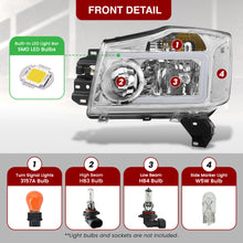 Load image into Gallery viewer, Nissan Titan 2004-2015 / Armada 2004-2007 LED DRL Bar Factory Style Headlights Chrome Housing Clear Len Clear Reflector Sequential

