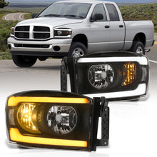 Load image into Gallery viewer, Dodge Ram 1500 2006-2008 / Ram 2500 3500 2006-2009 LED DRL Bar Factory Style Headlights Black Housing Clear Len Clear Reflector Sequential

