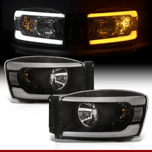 Load image into Gallery viewer, Dodge Ram 1500 2006-2008 / Ram 2500 3500 2006-2009 LED DRL Bar Factory Style Headlights Black Housing Clear Len Clear Reflector Sequential
