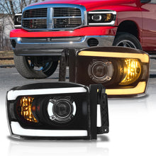 Load image into Gallery viewer, Dodge Ram 1500 2006-2008 / Ram 2500 3500 2006-2009 LED DRL Bar Projector Headlights Black Housing Clear Len Clear Reflector Sequential
