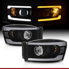 Load image into Gallery viewer, Dodge Ram 1500 2006-2008 / Ram 2500 3500 2006-2009 LED DRL Bar Projector Headlights Black Housing Clear Len Clear Reflector Sequential
