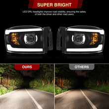 Load image into Gallery viewer, Dodge Ram 1500 2006-2008 / Ram 2500 3500 2006-2009 LED DRL Bar Projector Headlights Black Housing Clear Len Clear Reflector Sequential

