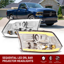 Load image into Gallery viewer, Dodge Ram 1500 2009-2018 / Ram 2500 3500 2010-2018 LED DRL Bar Projector Headlights Chrome Housing Clear Len Clear Reflector (Dual / Quad Models Headlamps Only) Sequential
