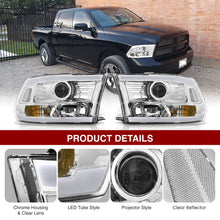 Load image into Gallery viewer, Dodge Ram 1500 2009-2018 / Ram 2500 3500 2010-2018 LED DRL Bar Projector Headlights Chrome Housing Clear Len Clear Reflector (Dual / Quad Models Headlamps Only) Sequential
