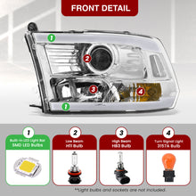 Load image into Gallery viewer, Dodge Ram 1500 2009-2018 / Ram 2500 3500 2010-2018 LED DRL Bar Projector Headlights Chrome Housing Clear Len Clear Reflector (Dual / Quad Models Headlamps Only) Sequential
