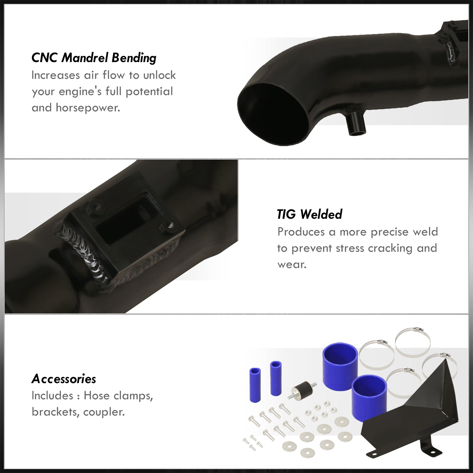 Cold Air Intake Kit For Infiniti G37 2008-2013 3.7L V6 – Coated Black With Blue Filter