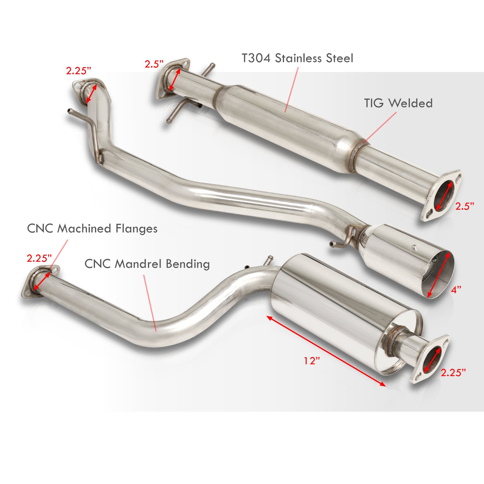 Ford Focus ZX3 ZX5 2000-2004 Stainless Steel Catback Exhaust