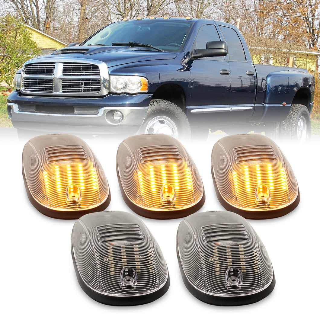 Dodge Ram 1500 2500 3500 2003-2018 / 4500 5500 2011-2018 5 Piece Front Amber LED Cab Roof Clearance Lights Clear Len (Models With Factory Roof Lights)