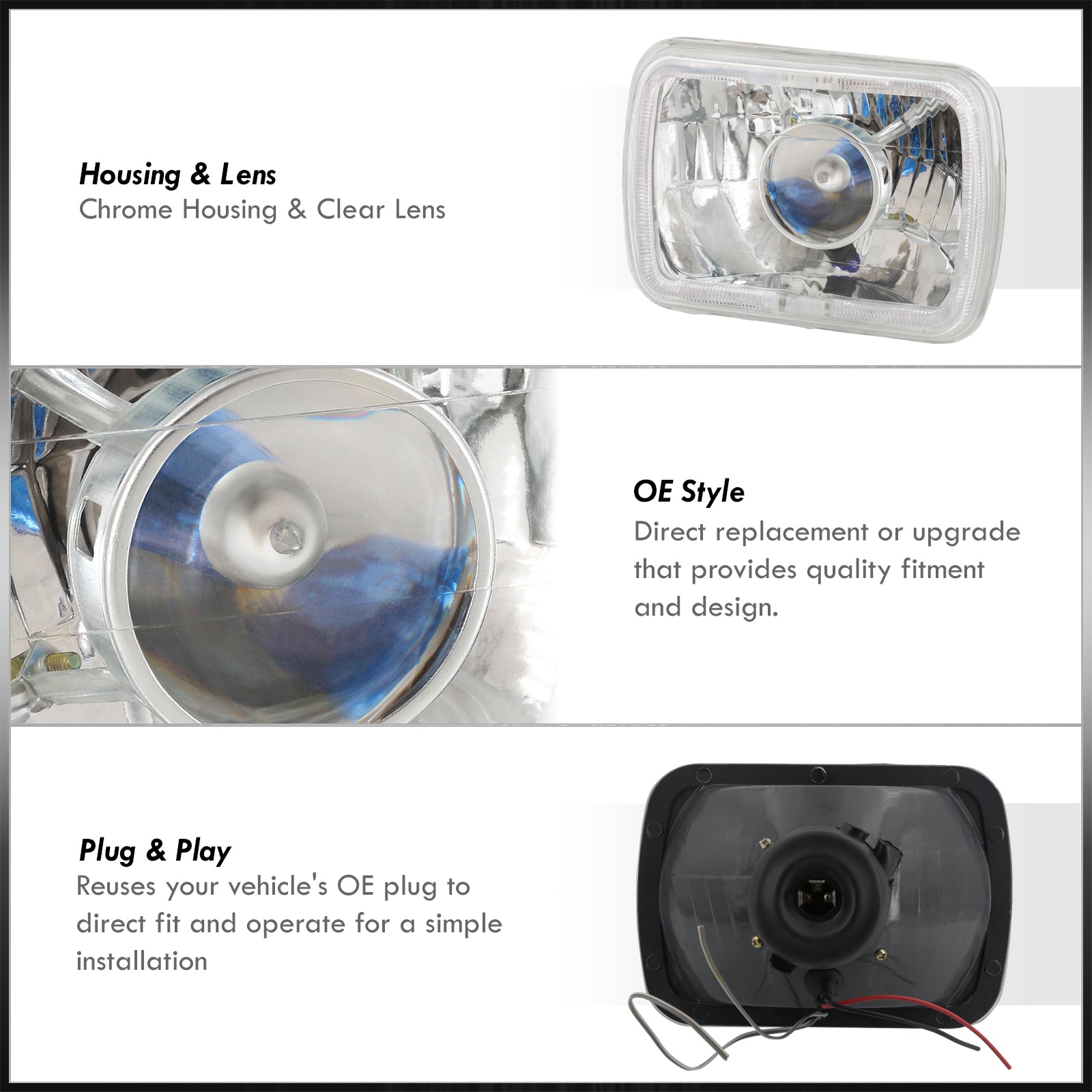 Square Led Headlights H6054 H6052 H6014 Headlight Conversion Kit - 7x6 ...