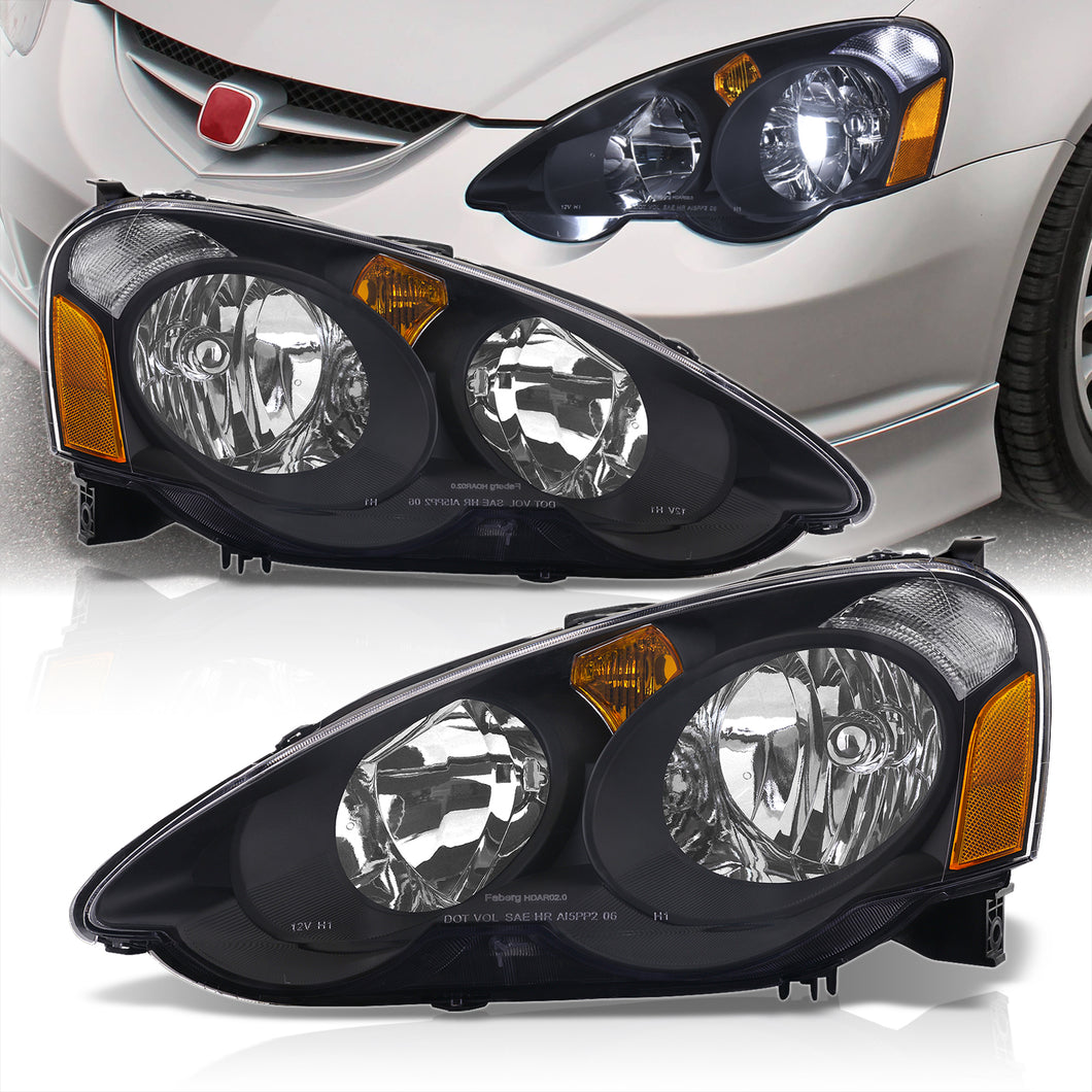 Acura RSX 2002-2004 Factory Style Headlights Black Housing Clear Len Amber Reflector