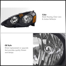 Load image into Gallery viewer, Acura RSX 2002-2004 Factory Style Headlights Black Housing Clear Len Amber Reflector

