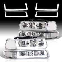 Load image into Gallery viewer, Chevrolet Silverado 1999-2002 / Suburban Tahoe 2000-2006 LED DRL Bar Factory Style Headlights + Bumpers Chrome Housing Clear Len Clear Reflector

