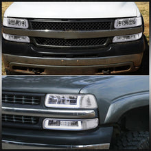 Load image into Gallery viewer, Chevrolet Silverado 1999-2002 / Suburban Tahoe 2000-2006 LED DRL Bar Factory Style Headlights + Bumpers Chrome Housing Clear Len Clear Reflector
