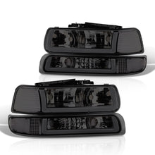 Load image into Gallery viewer, Chevrolet Silverado 1999-2002 / Suburban Tahoe 2000-2006 LED DRL Bar Factory Style Headlights + Bumpers Chrome Housing Smoke Len Clear Reflector
