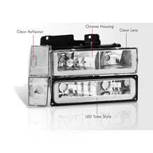 Load image into Gallery viewer, Chevrolet C/K 1500 2500 3500 1988-1993 LED DRL Bar Factory Style Headlights + Bumpers + Corners Chrome Housing Clear Len Clear Reflector
