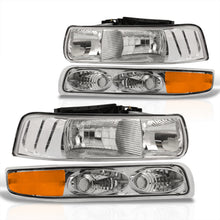 Load image into Gallery viewer, Chevrolet Silverado 1999-2002 / Suburban Tahoe 2000-2006 Factory Style Headlights + Bumpers Chrome Housing Clear Len Amber Reflector
