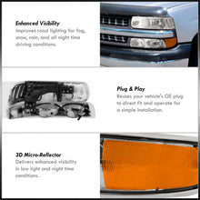 Load image into Gallery viewer, Chevrolet Silverado 1999-2002 / Suburban Tahoe 2000-2006 Factory Style Headlights + Bumpers Chrome Housing Clear Len Amber Reflector
