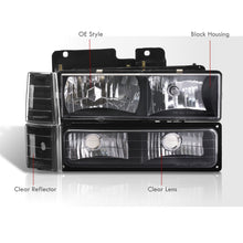 Load image into Gallery viewer, Chevrolet C/K 1500 2500 3500 1988-1993 Factory Style Headlights + Bumpers + Corners Lights Black Housing Clear Len Clear Reflector
