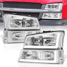 Load image into Gallery viewer, Chevrolet Silverado 2003-2006 LED DRL Bar Factory Style Headlights + Bumpers Chrome Housing Clear Len Clear Reflector
