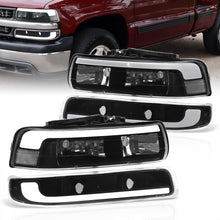Load image into Gallery viewer, Chevrolet Silverado 1999-2002 / Suburban Tahoe 2000-2006 LED DRL Bar Factory Style Headlights + Bumpers Black Housing Clear Len Clear Reflector
