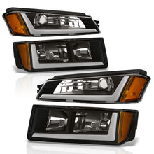 Load image into Gallery viewer, Chevrolet Avalanche (Plastic Body Cladding Models Only) 2002-2006 LED DRL Bar Factory Style Headlights + Bumpers Black Housing Clear Len Amber Reflector
