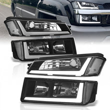 Load image into Gallery viewer, Chevrolet Avalanche (Plastic Body Cladding Models Only) 2002-2006 LED DRL Bar Factory Style Headlights + Bumpers Black Housing Clear Len Clear Reflector
