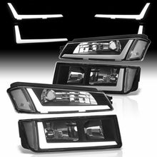 Load image into Gallery viewer, Chevrolet Avalanche (Plastic Body Cladding Models Only) 2002-2006 LED DRL Bar Factory Style Headlights + Bumpers Black Housing Clear Len Clear Reflector
