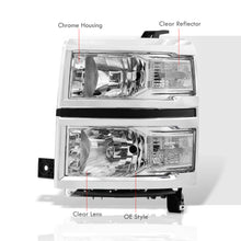 Load image into Gallery viewer, Chevrolet Silverado 1500 2014-2015 Factory Style Headlights Chrome Housing Clear Len Clear Reflector (Will Not Fit 2500 &amp; HD Models)
