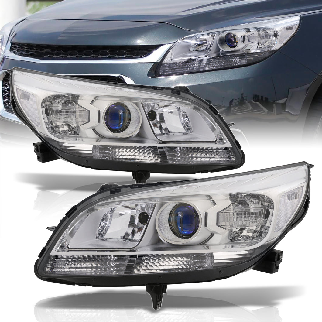 Chevrolet Malibu 2013-2015 Factory Style Headlights Chrome Housing Clear Len Clear Reflector (Halogen Models Only)