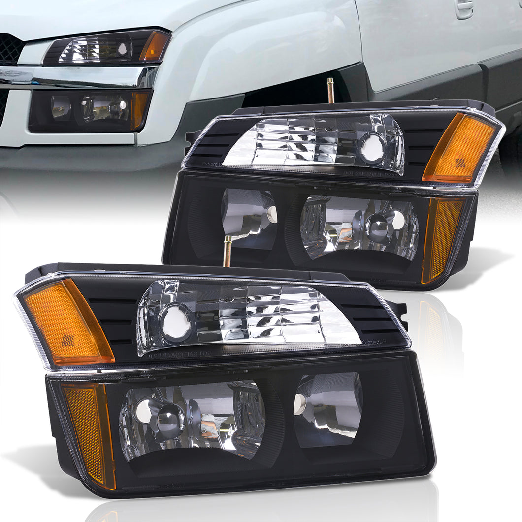 Chevrolet Avalanche (Plastic Body Cladding Models Only) 2002-2006 Factory Style Headlights + Bumpers Black Housing Clear Len Amber Reflector