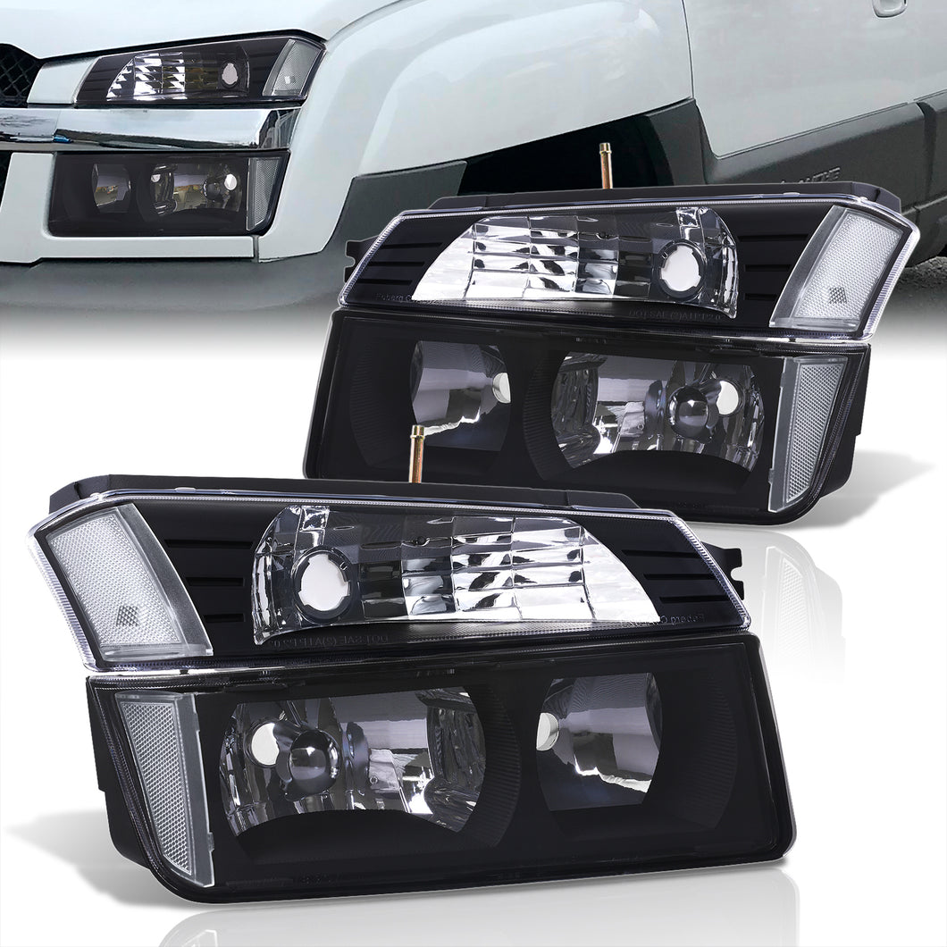 Chevrolet Avalanche (Plastic Body Cladding Models Only) 2002-2006 Factory Style Headlights + Bumpers Black Housing Clear Len Clear Reflector