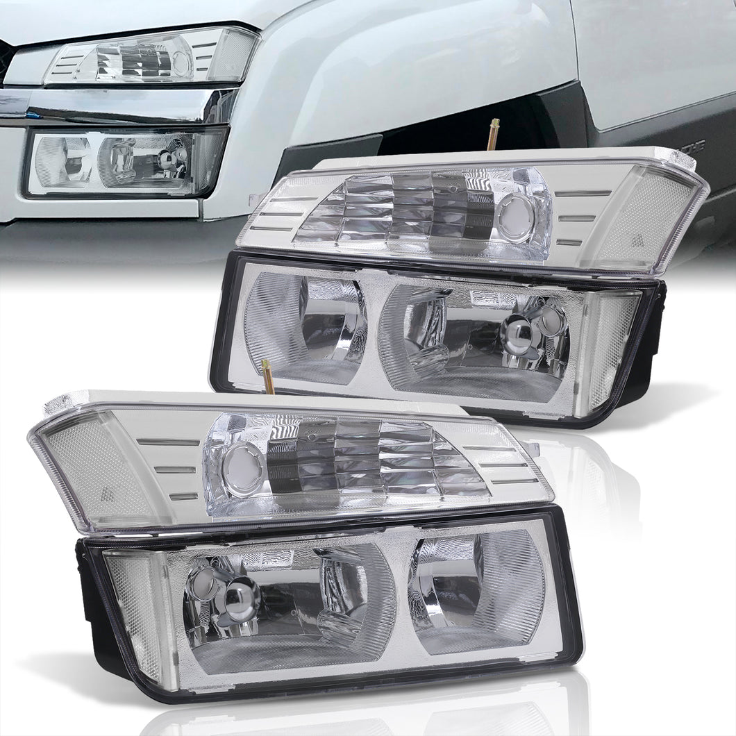 Chevrolet Avalanche (Plastic Body Cladding Models Only) 2002-2006 Factory Style Headlights + Bumpers Chrome Housing Clear Len Clear Reflector