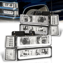Load image into Gallery viewer, Chevrolet C/K 1500 2500 3500 1994-1998 LED DRL Bar Projector Headlights + Bumpers + Corners Chrome Housing Clear Len Clear Reflector

