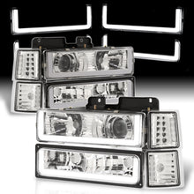 Load image into Gallery viewer, Chevrolet C/K 1500 2500 3500 1994-1998 LED DRL Bar Projector Headlights + Bumpers + Corners Chrome Housing Clear Len Clear Reflector
