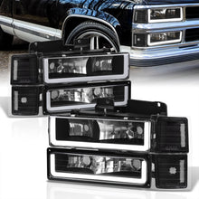 Load image into Gallery viewer, Chevrolet C/K 1500 2500 3500 1994-1998 LED DRL Bar Factory Style Headlights + Bumpers + Corners Black Housing Clear Len Clear Reflector
