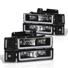 Load image into Gallery viewer, Chevrolet C/K 1500 2500 3500 1994-1998 LED DRL Bar Factory Style Headlights + Bumpers + Corners Black Housing Clear Len Clear Reflector
