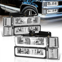 Load image into Gallery viewer, Chevrolet C/K 1500 2500 3500 1994-1998 LED DRL Bar Factory Style Headlights + Bumpers + Corners Chrome Housing Clear Len Clear Reflector
