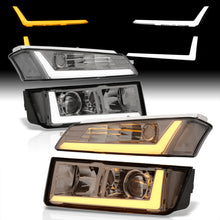 Load image into Gallery viewer, Chevrolet Avalanche (Plastic Body Cladding Models Only) 2002-2006 Sequential LED DRL Bar Projector Headlights + Bumpers Chrome Housing Smoke Len Clear Reflector
