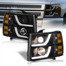 Load image into Gallery viewer, Chevrolet Silverado 1500 2007-2013 / 2500HD 3500HD 2007-2014 LED DRL Bar Projector Headlights Black Housing Clear Len Amber Reflector

