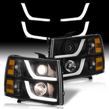 Load image into Gallery viewer, Chevrolet Silverado 1500 2007-2013 / 2500HD 3500HD 2007-2014 LED DRL Bar Projector Headlights Black Housing Clear Len Amber Reflector
