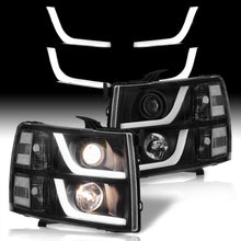 Load image into Gallery viewer, Chevrolet Silverado 1500 2007-2013 / 2500HD 3500HD 2007-2014 LED DRL Bar Projector Headlights Black Housing Clear Len Clear Reflector

