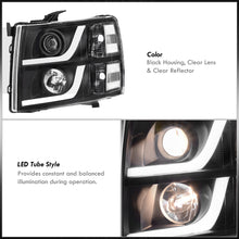 Load image into Gallery viewer, Chevrolet Silverado 1500 2007-2013 / 2500HD 3500HD 2007-2014 LED DRL Bar Projector Headlights Black Housing Clear Len Clear Reflector
