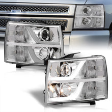 Load image into Gallery viewer, Chevrolet Silverado 1500 2007-2013 / 2500HD 3500HD 2007-2014 LED DRL Bar Projector Headlights Chrome Housing Clear Len Clear Reflector
