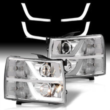 Load image into Gallery viewer, Chevrolet Silverado 1500 2007-2013 / 2500HD 3500HD 2007-2014 LED DRL Bar Projector Headlights Chrome Housing Clear Len Clear Reflector
