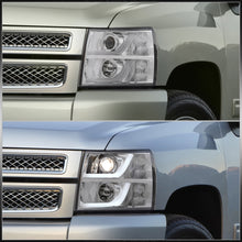 Load image into Gallery viewer, Chevrolet Silverado 1500 2007-2013 / 2500HD 3500HD 2007-2014 LED DRL Bar Projector Headlights Chrome Housing Clear Len Clear Reflector
