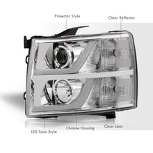 Load image into Gallery viewer, Chevrolet Silverado 1500 2007-2013 / 2500HD 3500HD 2007-2014 LED DRL Bar Projector Headlights Chrome Housing Clear Len Clear Reflector
