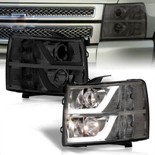 Load image into Gallery viewer, Chevrolet Silverado 1500 2007-2013 / 2500HD 3500HD 2007-2014 LED DRL Bar Projector Headlights Chrome Housing Smoke Len Clear Reflector
